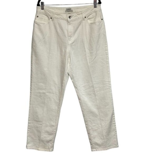 LL Bean Womens Classic Fit Jeans High Rise White Denim Cotton Size‎ 14 - Picture 1 of 13